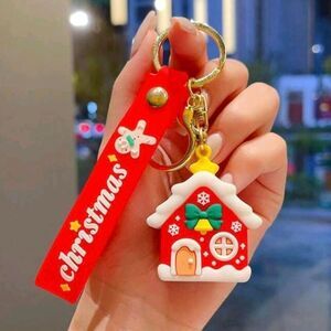 Festive Red Gingerbread House Keychain